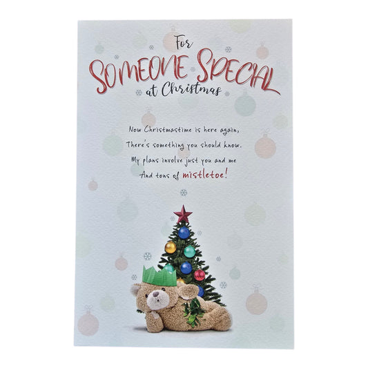 Someone SpecialCute bear holding mistletoe with Christmas tree