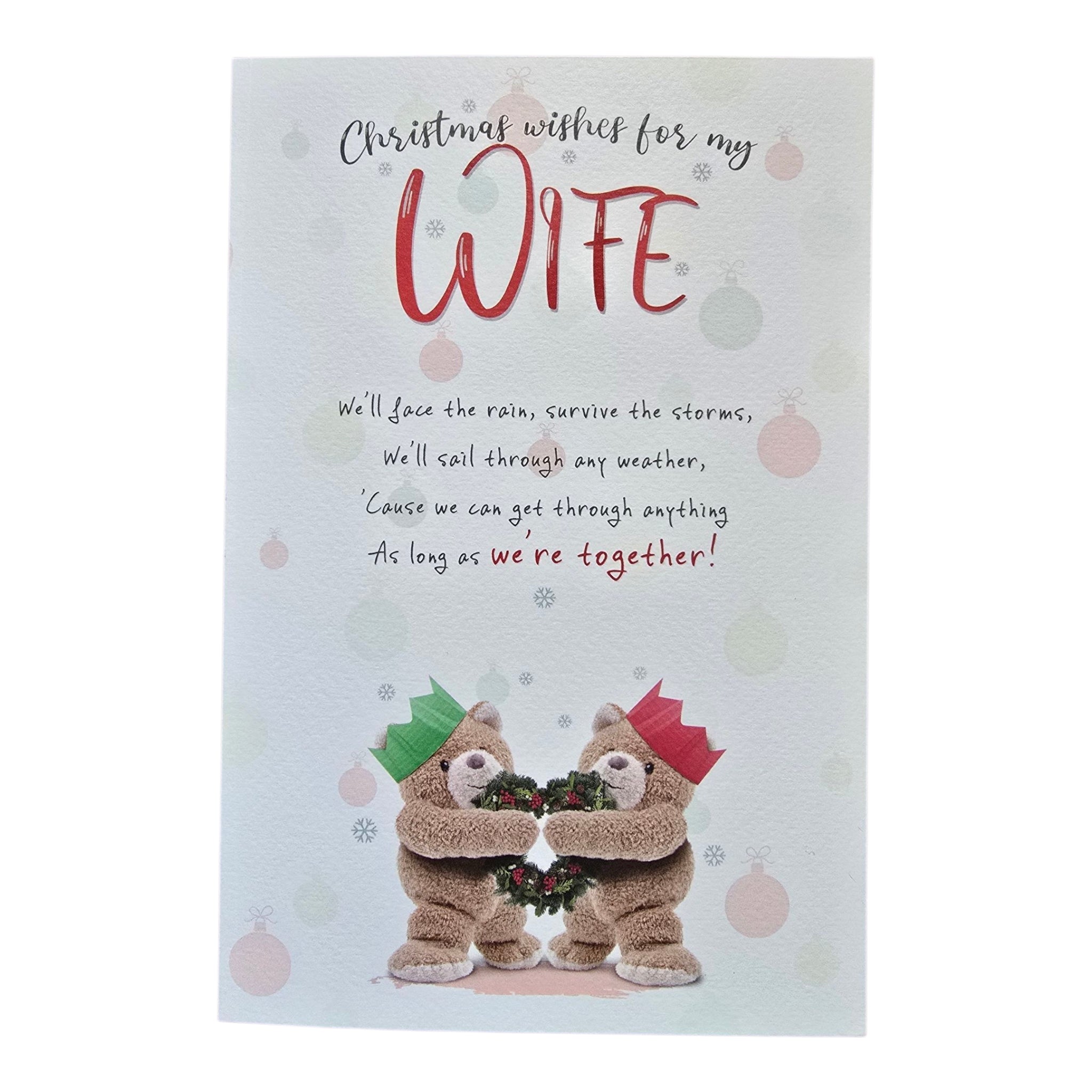 WifeTwo Teddy bears holding heart shaped wreath