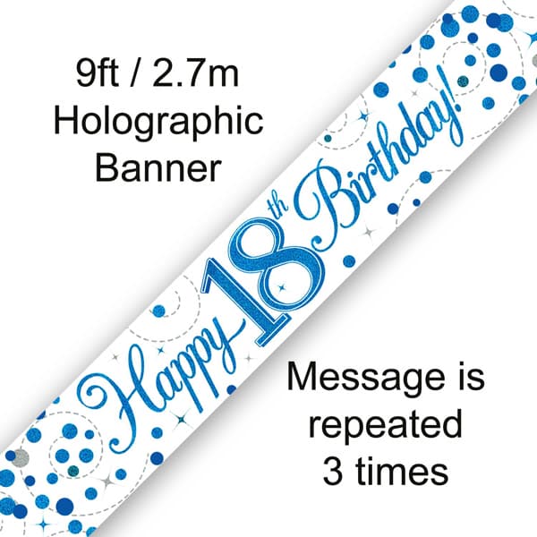 Blue Sparkling Fizz Happy 18th Birthday Banner