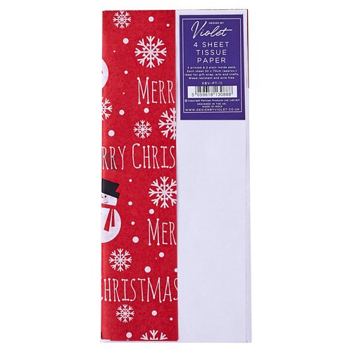 CHRISTMAS BY VIOLET Pk4 PRINTED TISSUE PAPER - SNOWMAN/RED