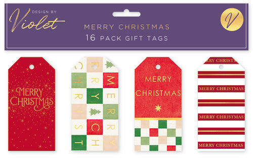 CHRISTMAS BY VIOLET Pk16 GIFT TAGS - MERRY CHRISTMAS