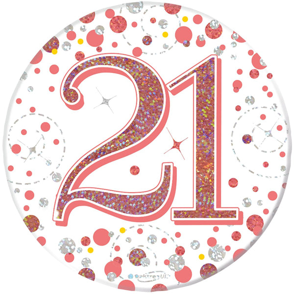 21st Birthday Sparkling Fizz Rose Gold Holographic Badge