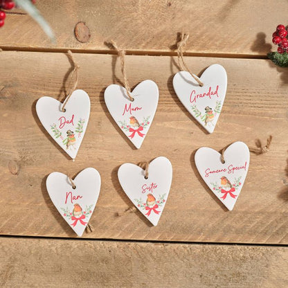 ROBIN FAMILY SMALL CERAMIC HEART HANGER