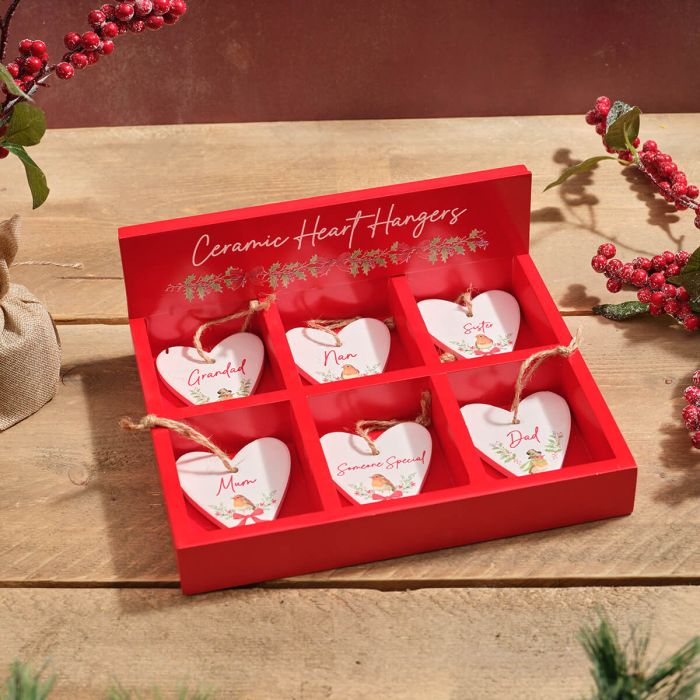 ROBIN FAMILY SMALL CERAMIC HEART HANGER