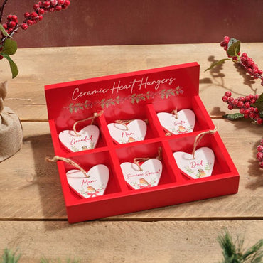 ROBIN FAMILY SMALL CERAMIC HEART HANGER