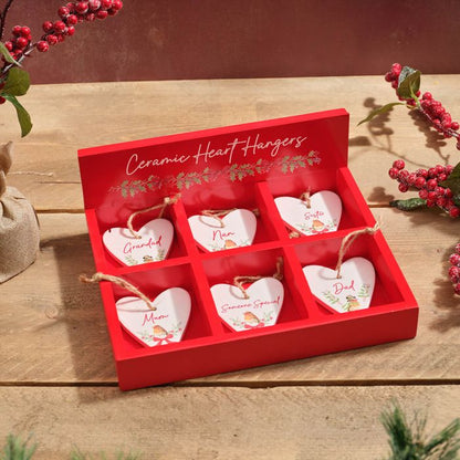 ROBIN FAMILY SMALL CERAMIC HEART HANGER