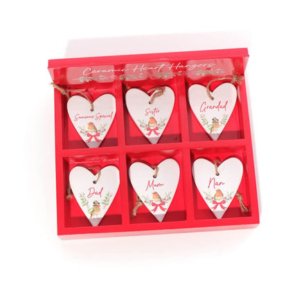 ROBIN FAMILY SMALL CERAMIC HEART HANGER