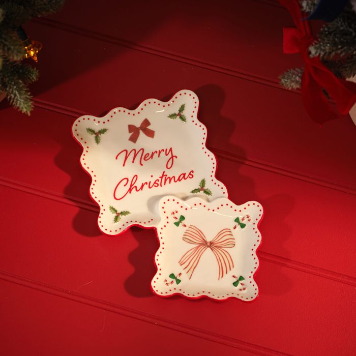 MERRY LITTLE BOWS STONEWARE DOUBLE DECORATIVE DISH
