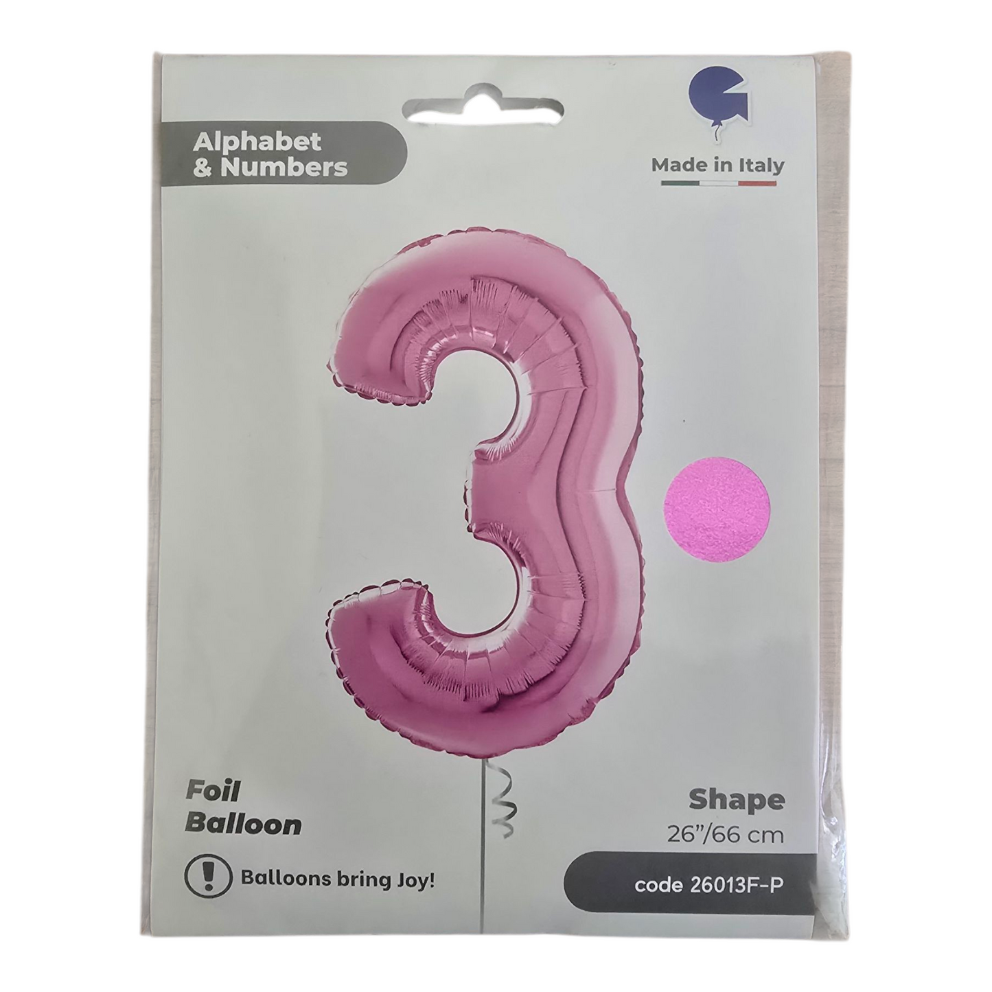 26 inch No 3 Balloon in  Fuxia by Alphabet & Numbers