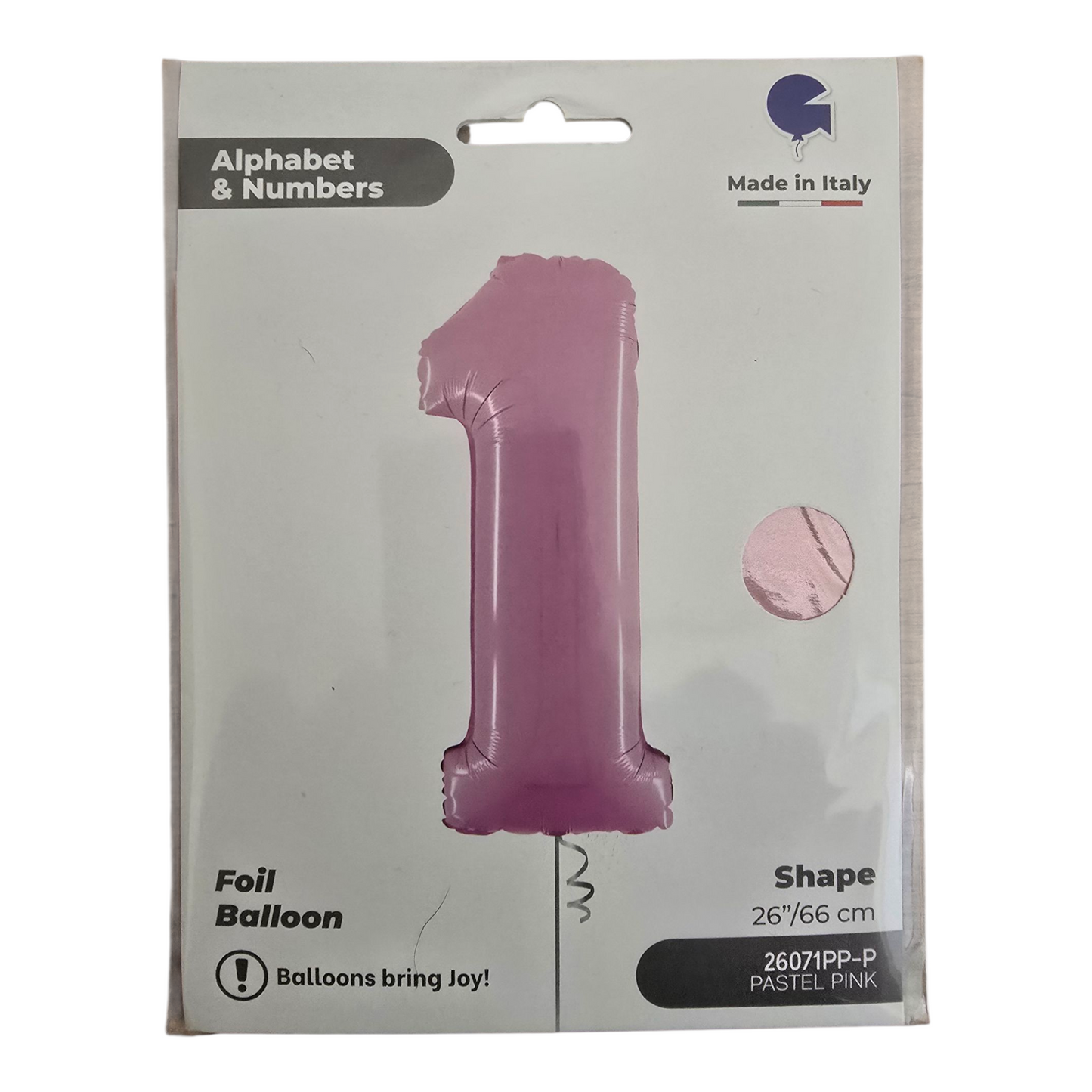 26 inch No 1 Balloon in  Pastel Pink by Alphabet & Numbers