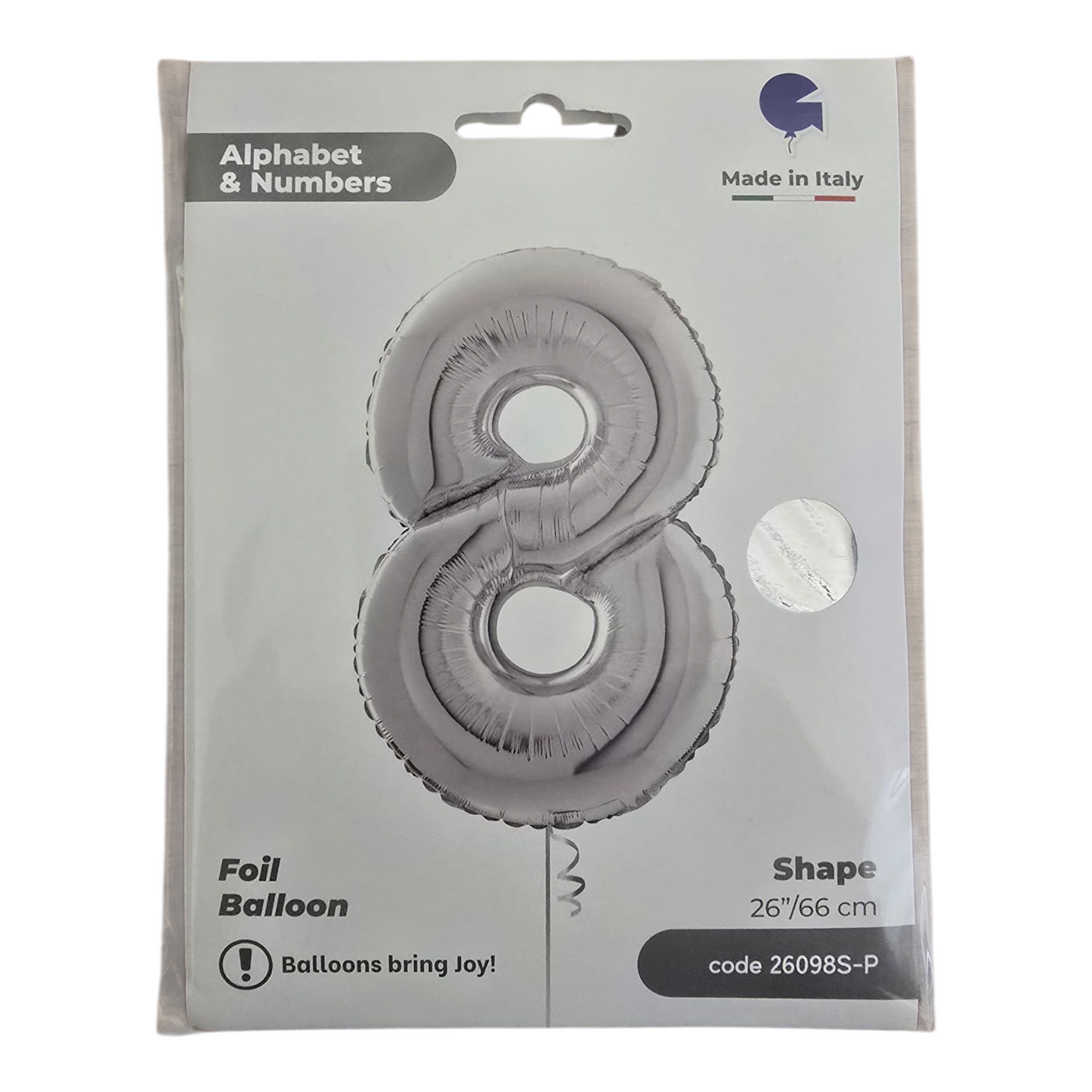 26 inch No 8 Balloon in  Silver by Alphabet & Numbers