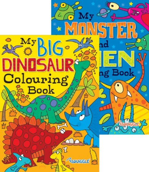 SQUIGGLE BIG COLOURING BOOK ASSORTED (ALIEN, MONSTER & DINOSAUR)