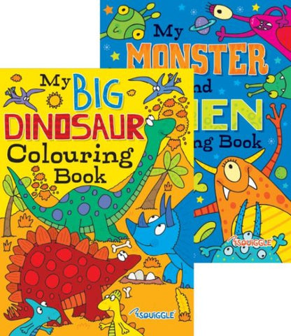 SQUIGGLE BIG COLOURING BOOK ASSORTED (ALIEN, MONSTER & DINOSAUR)