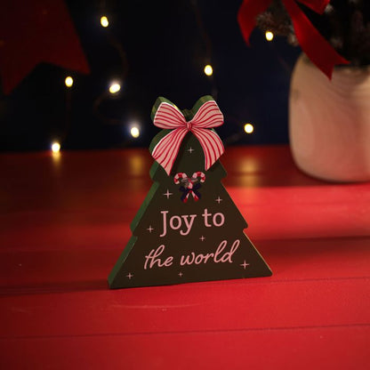 MERRY LITTLE BOWS JOY TO THE WORLD WOOD TREE BLOCK