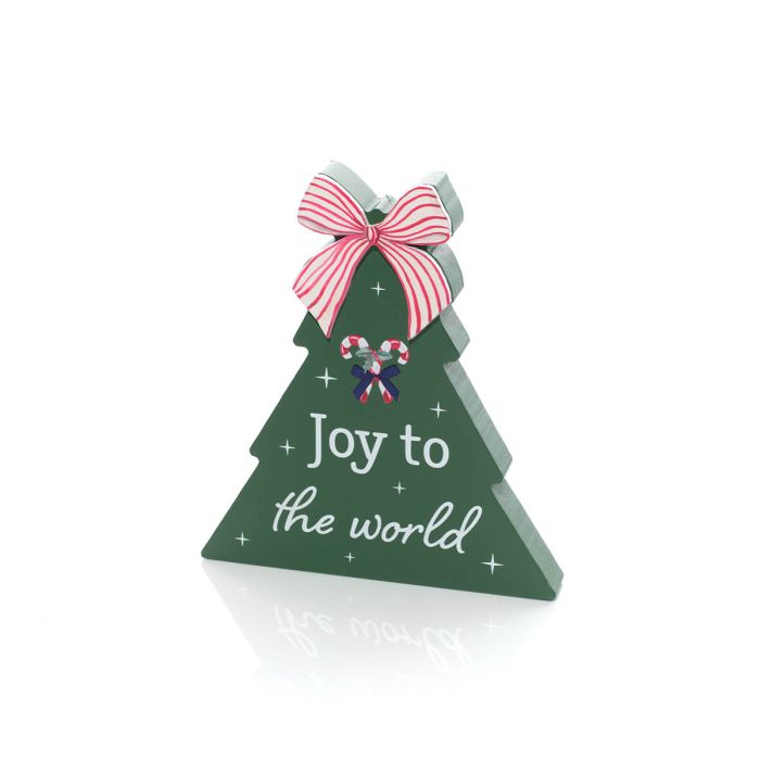 MERRY LITTLE BOWS JOY TO THE WORLD WOOD TREE BLOCK