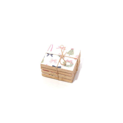 MERRY LITTLE BOWS REPEAT PATTERN MANGO WOOD AND ENAMEL COASTER SET OF 4 STRING TIED