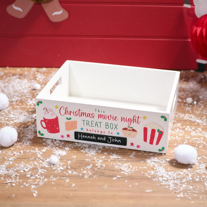 FESTIVE FUN MOVIE NIGHT WOOD TREAT BOX CAN BE PERSONALISED