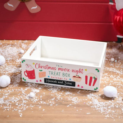 FESTIVE FUN MOVIE NIGHT WOOD TREAT BOX CAN BE PERSONALISED
