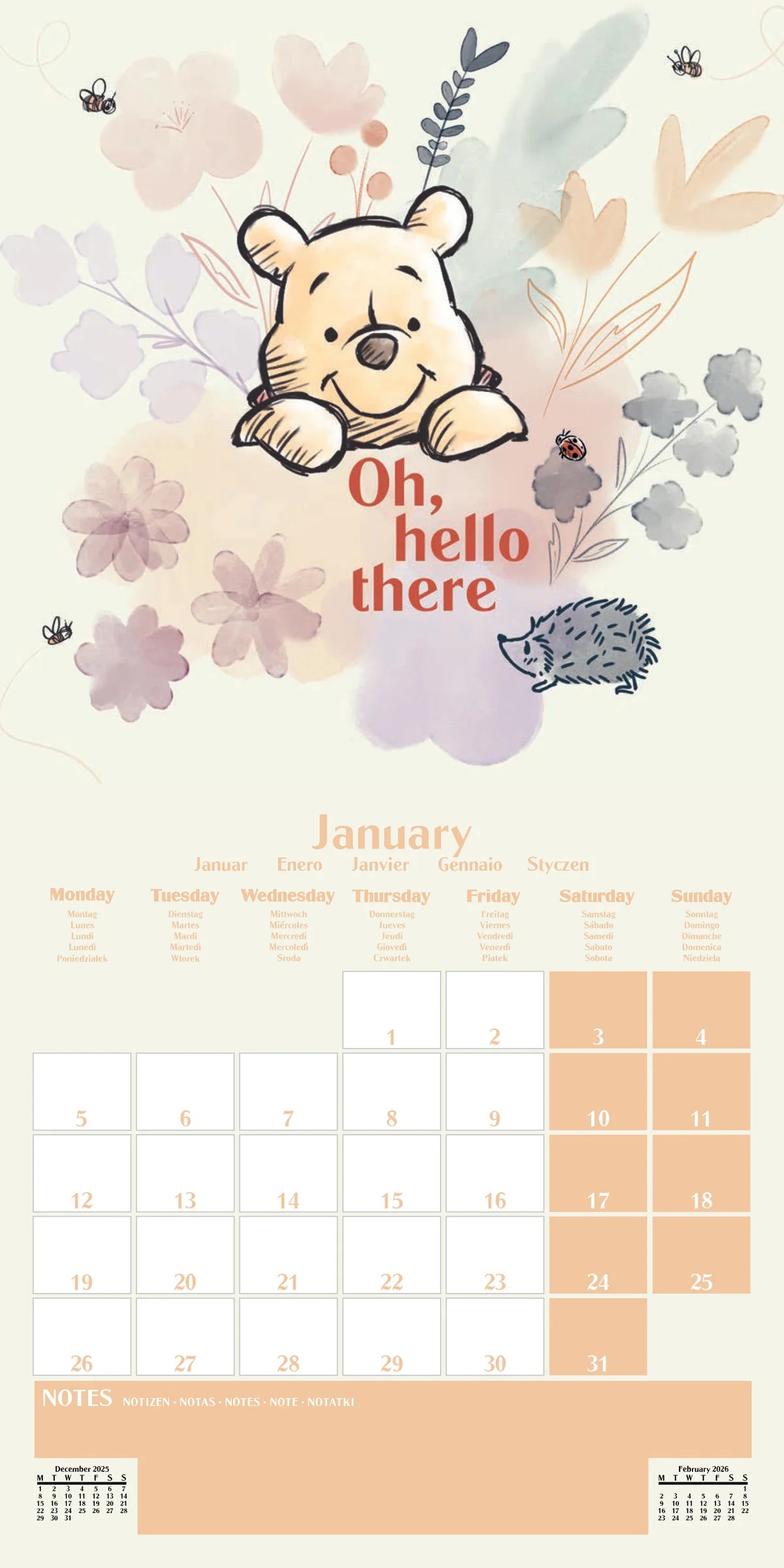 Winnie The Pooh Family by Disney 2026 Square Wall Calendar