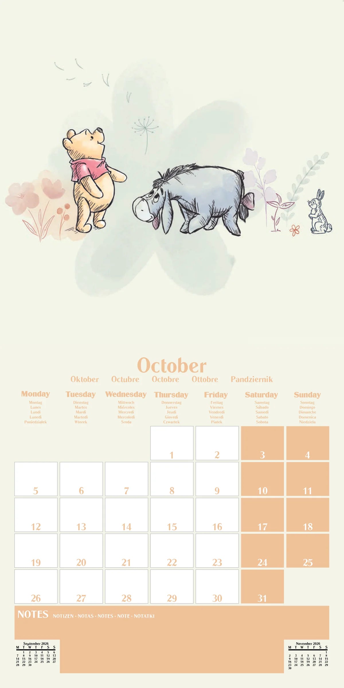 Winnie The Pooh Family by Disney 2026 Square Wall Calendar