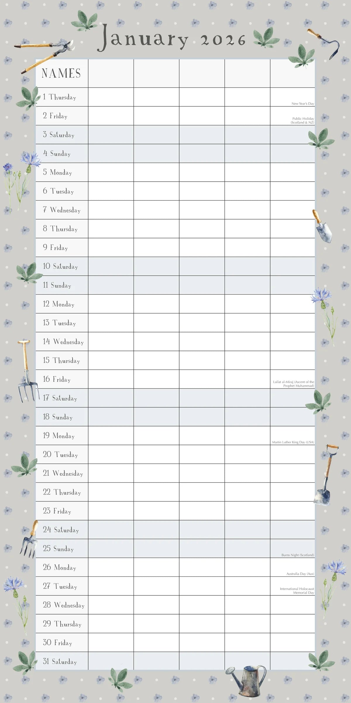 2026 Garden Organiser - Square Wall Calendar