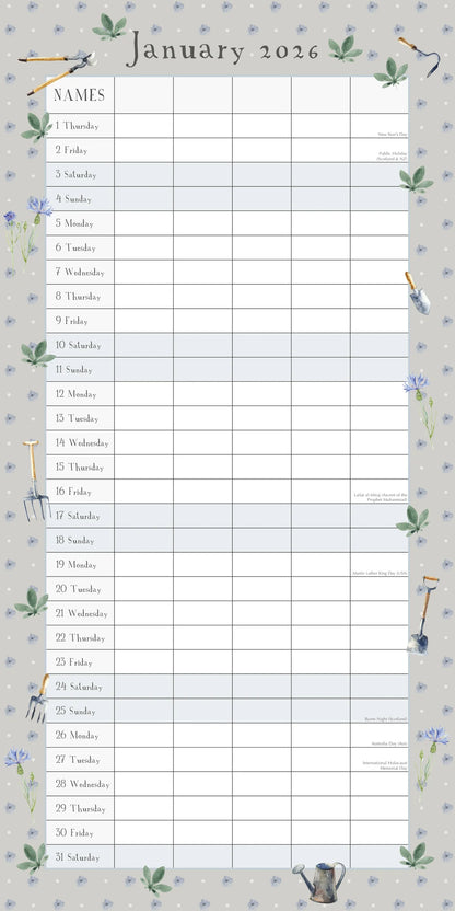 2026 Garden Organiser - Square Wall Calendar