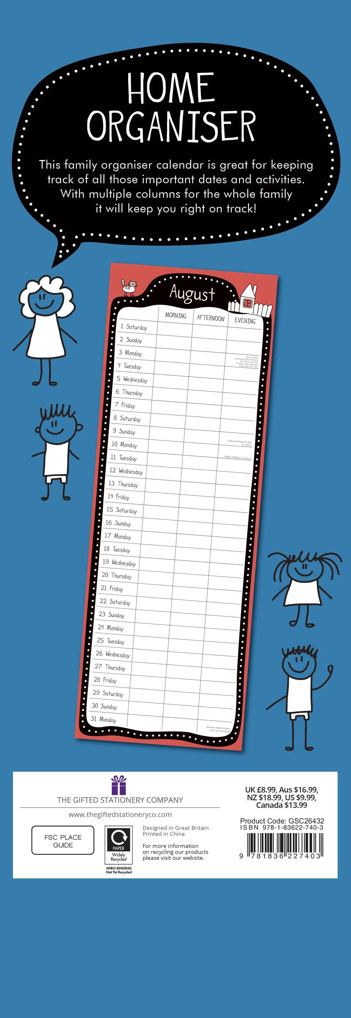 2026 Home Organiser - Slim Wall Calendar