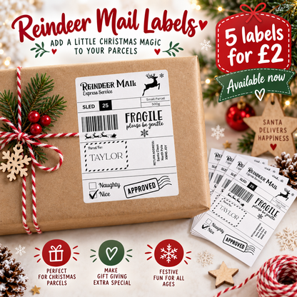 Brand New Reindeer Mail Christmas Parcel Labels – Pack of 5 – Santa North Pole Stickers