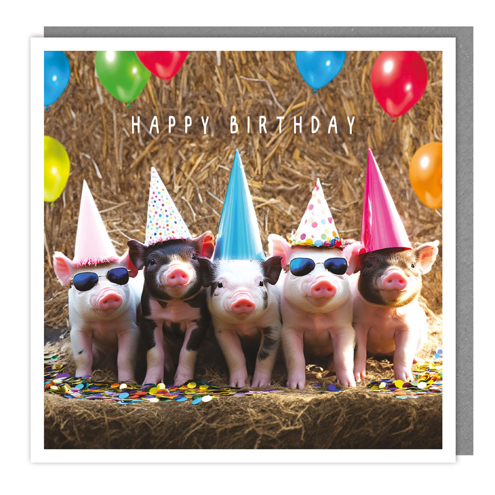 JJ75 - HB - Light Hearted - Blank - 5 Pigs in party hats