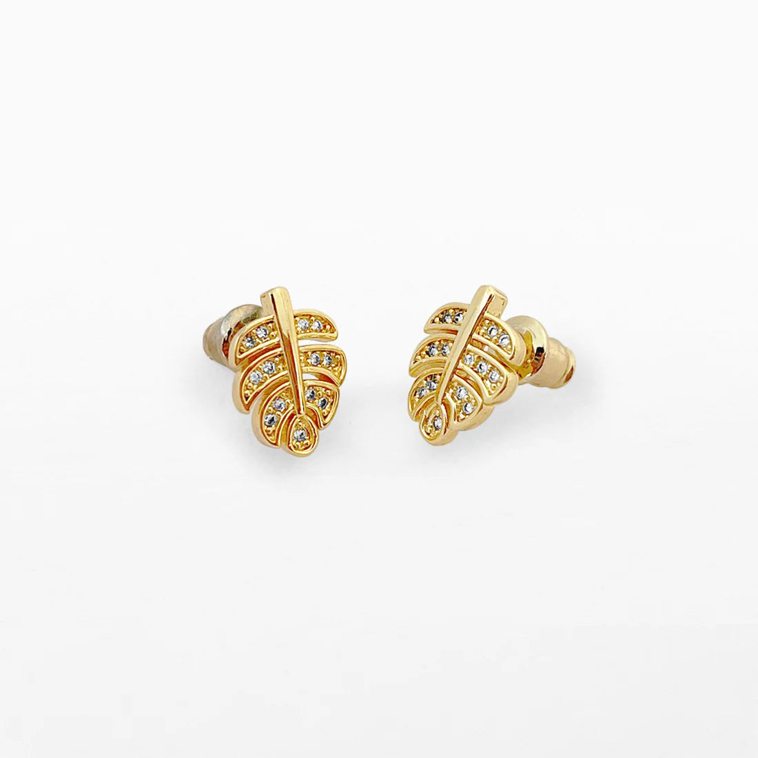 Palm leaf gold stud earrings