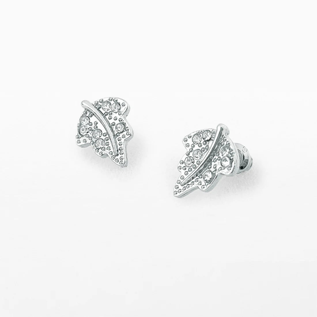 Silver leaf stud earrings