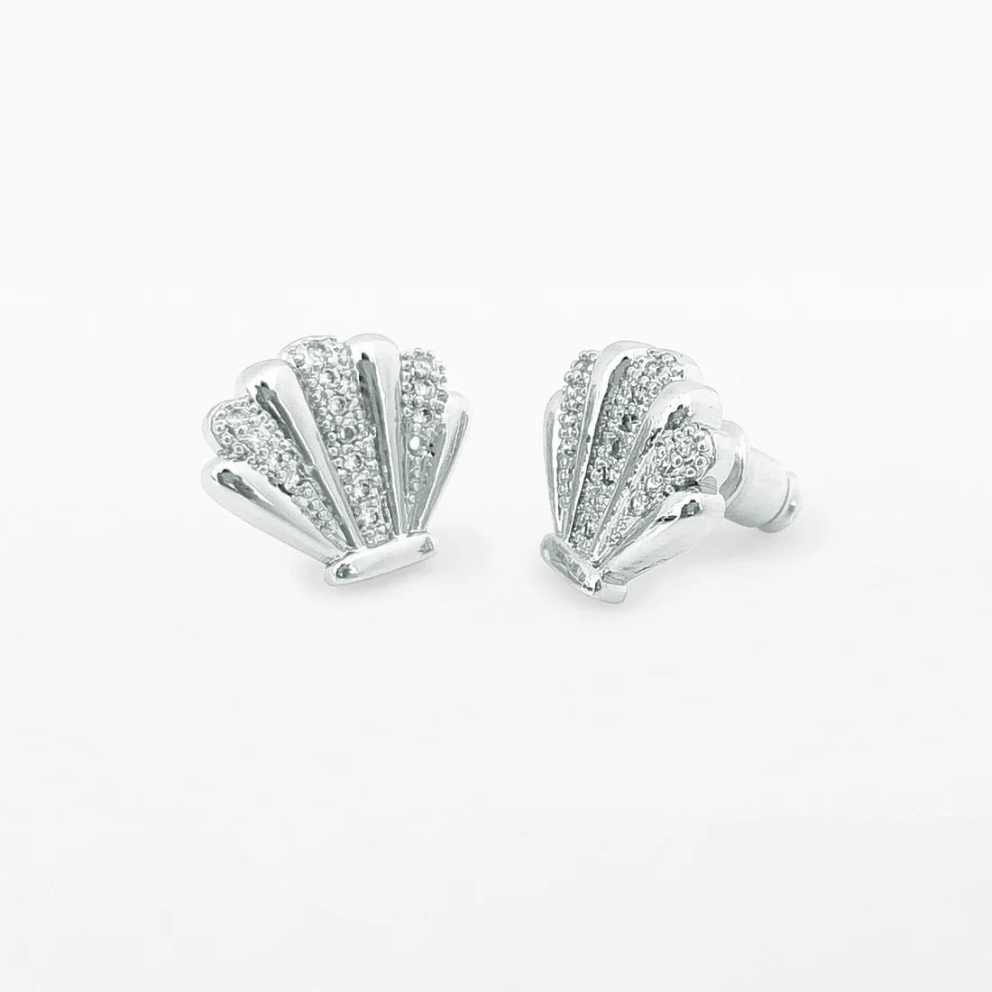 Silver seashell stud earrings