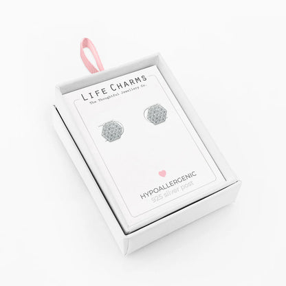 Octagon silver stud earrings