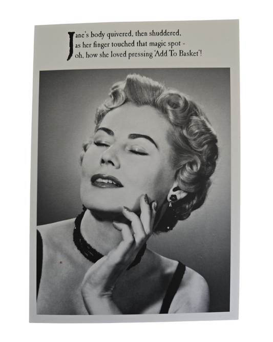 Janes body quiverred, then shuddered. as her finger toiuched that magic spot - oh, how she loved pressing "Add to Basket"