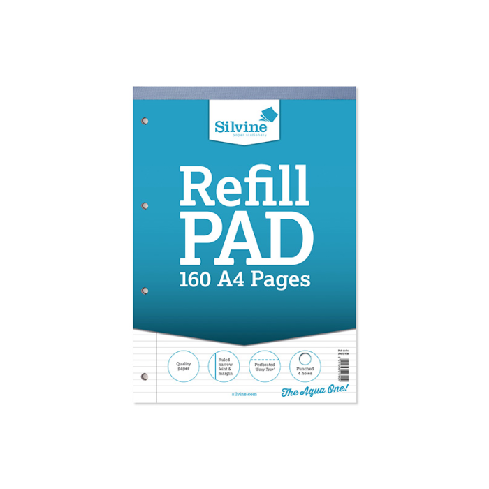 Silvine A4 Refil Pad 160 Pages Narrow Lined With Margin Perforated