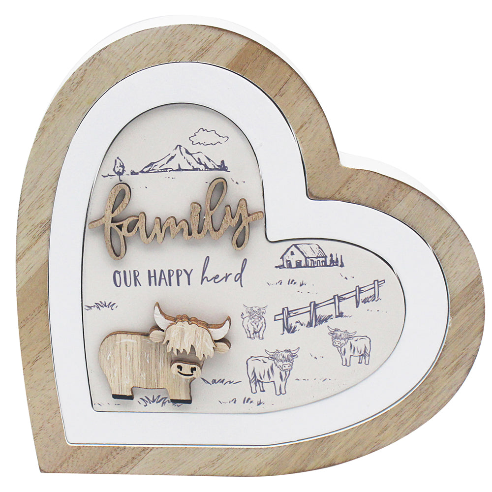 Highland Cow Heart Plaque Family