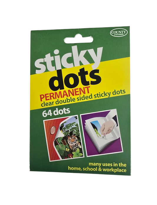 STICKY DOTS -PERMANENT -CLEAR DOUBLE SIDED STICKY DOTS- 64 DOTS