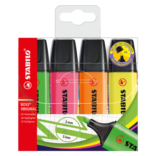 STABILO BOSS ORIGINAL Highlighters Assorted Colours Pack of 4