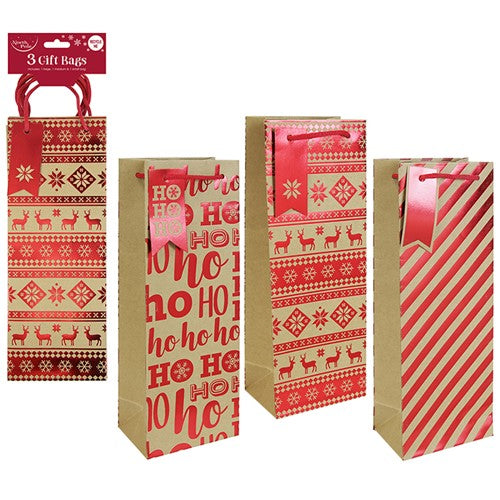 3Pack Assorted Brown Kraft Bag Bottle