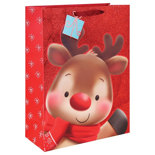 Reindeer Red Glitter Gift Bag XLarge