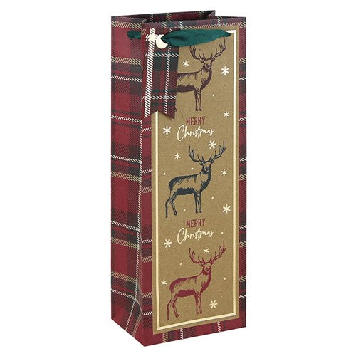 Tartan Woodland Kraft Bottle Bag