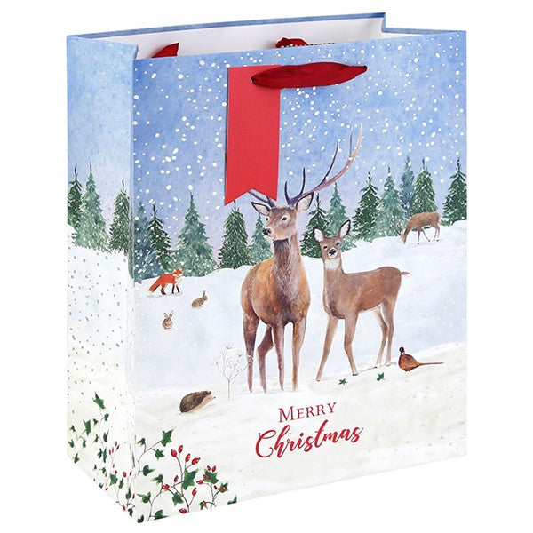 Winter Deer White Kraft Bag Large