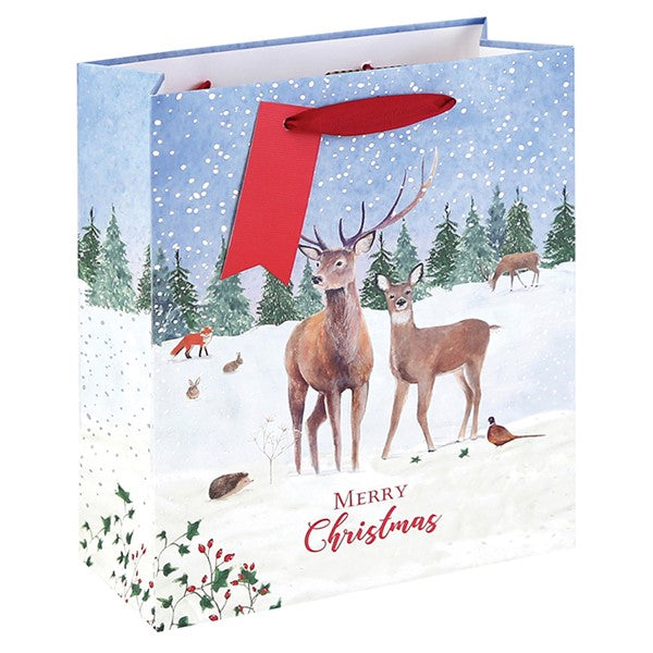 Winter Deer White Kraft Bag Medium