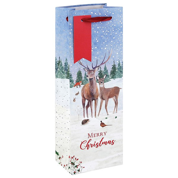 Winter Deer Kraft Bottle Bag