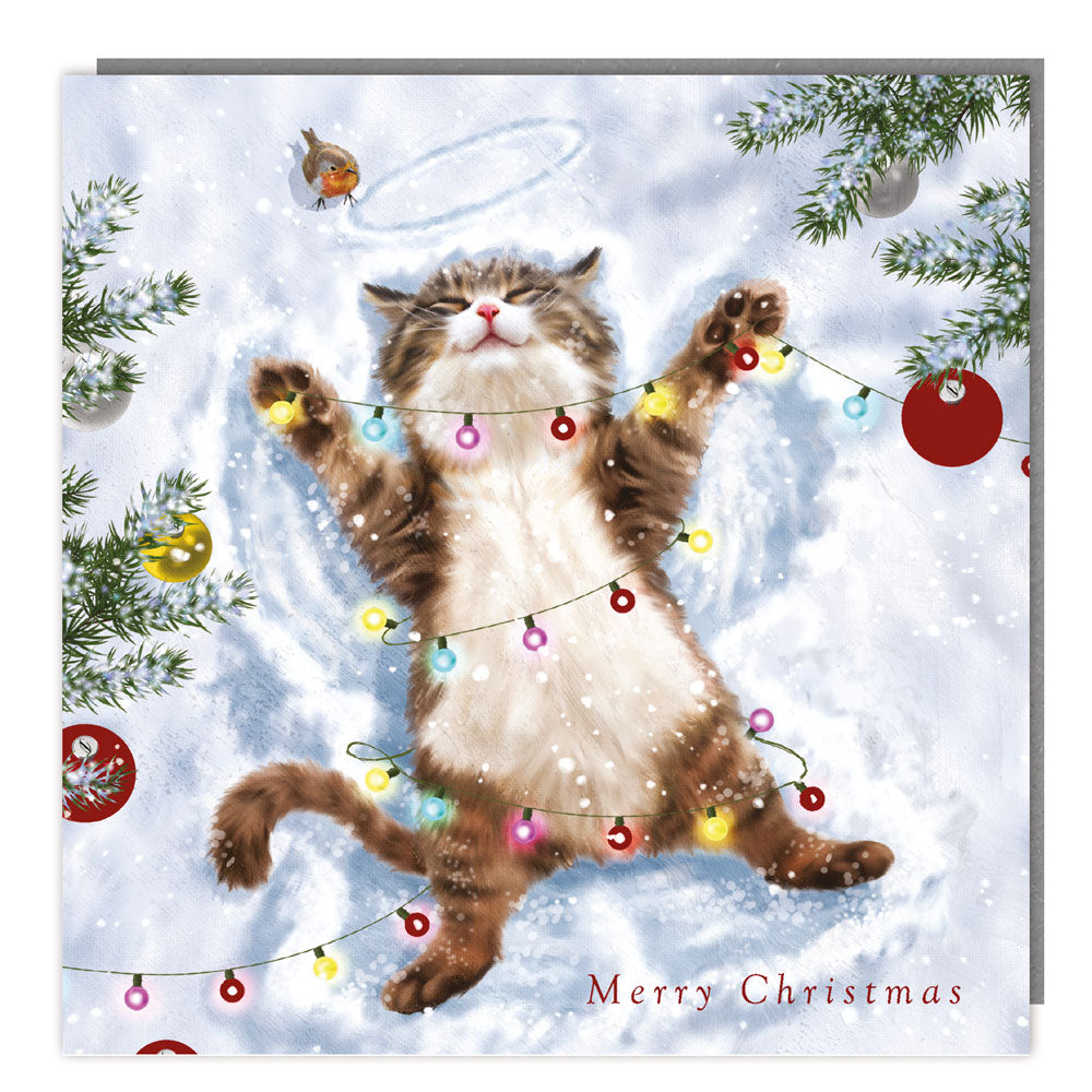 Pack of 5 - Happy Christmas Cat - 140x140 - Foil - RT
