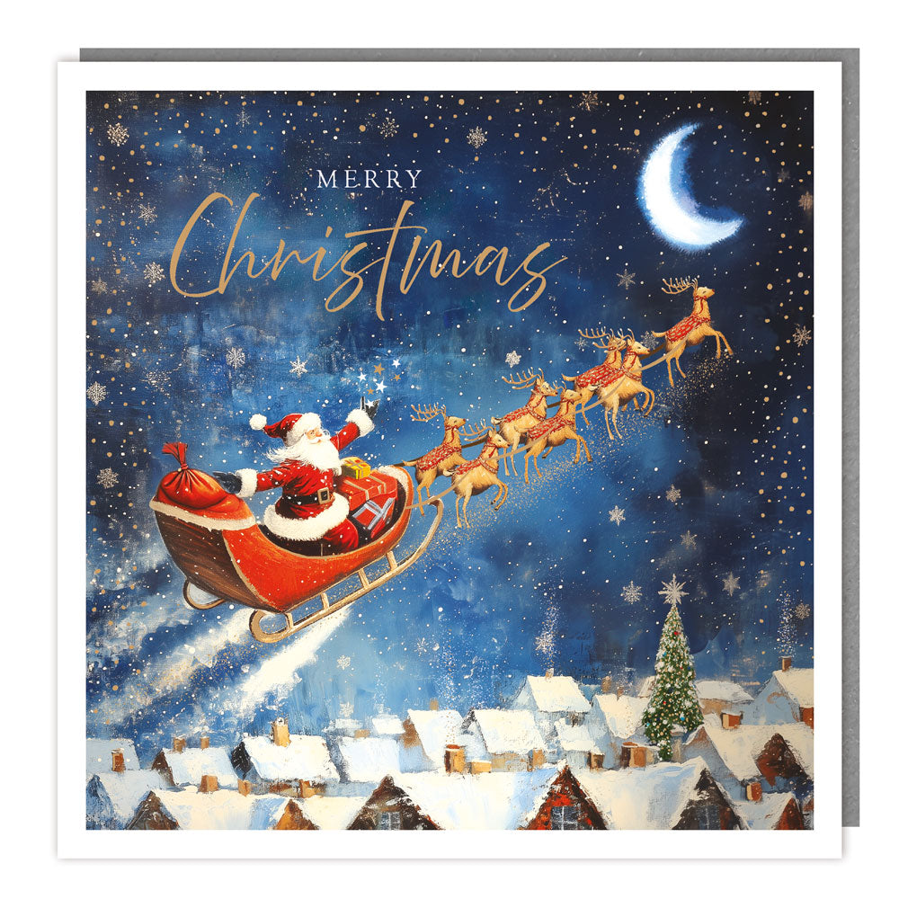 Pack of 5 - Sleigh over rooftops - 140x140 - Foil - RT