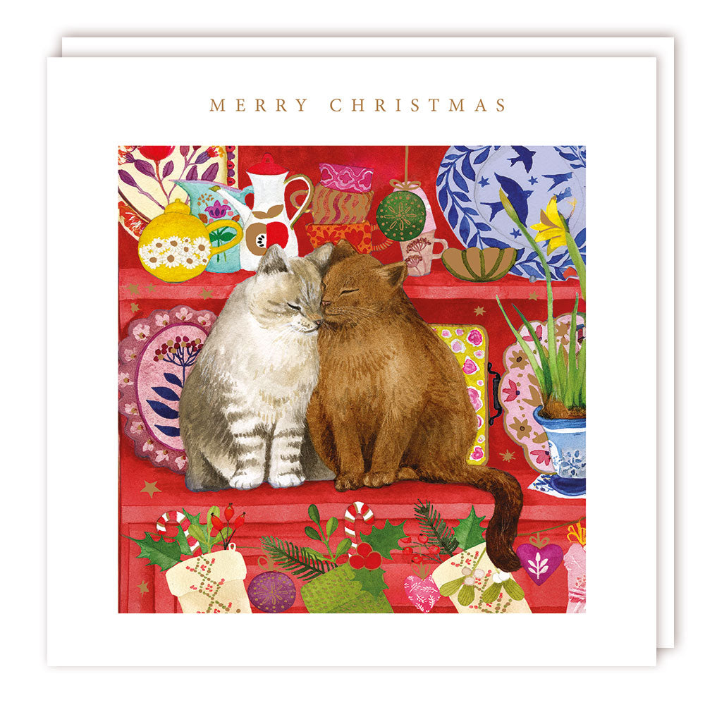 Pack of 5 - Two Cats at Christmas - 140x140 - Foil - RT