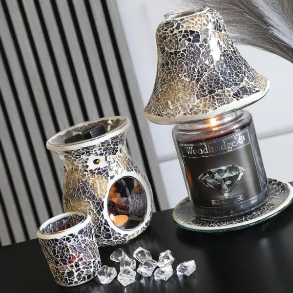 Jar Shade & Tray Set - Black and Gold Crackle