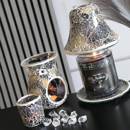 Jar Shade & Tray Set - Black and Gold Crackle