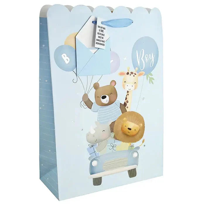 Baby Blue Jolly Giraffe Car White Kraft Gift Bag - Medium / Large / Ex-Large